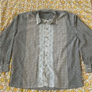 Bassiri Uomo XL Shirt Vintage Striped Abstract Monochrome Long Sleeve Button Up